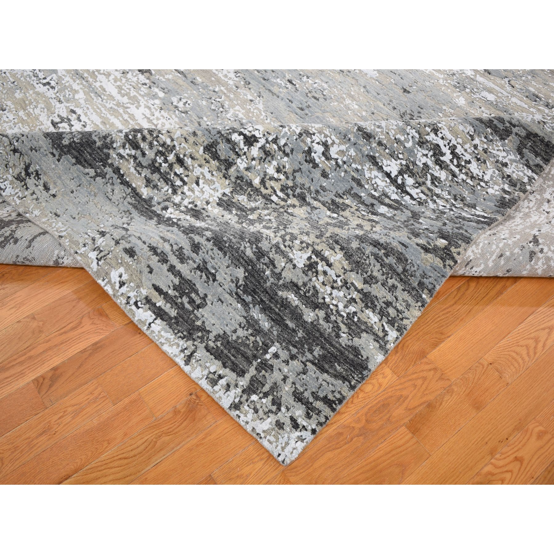 9'x12' Taupe Gray Abstract Design Wool And Silk Denser Weave Hand